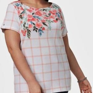 Karen Scott Cotton Blend Floral Top With Embellishments Sz 1X Preloved